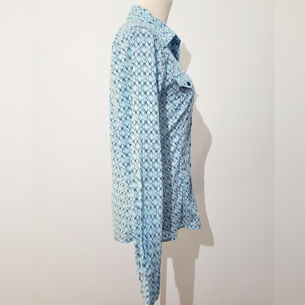 Cinch Western Shirt Women's Size Small Blue Geometric Pearl Snap 100% Cotton - Picture 4 of 14